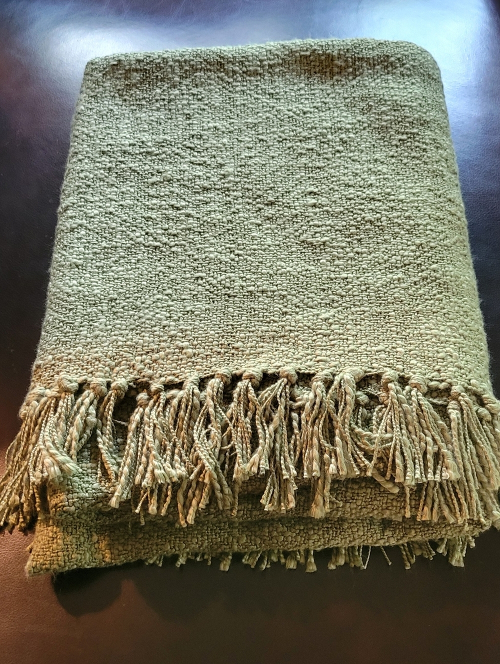 Vintage Pottery Barn Olive Green Woven/Textured Throw Blanket